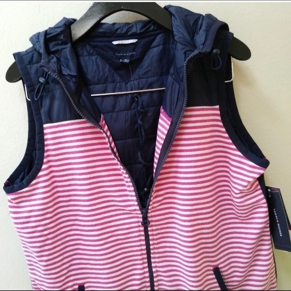 Tommy Hilfiger Hooded Striped Vest Size M - Picture 1 of 5